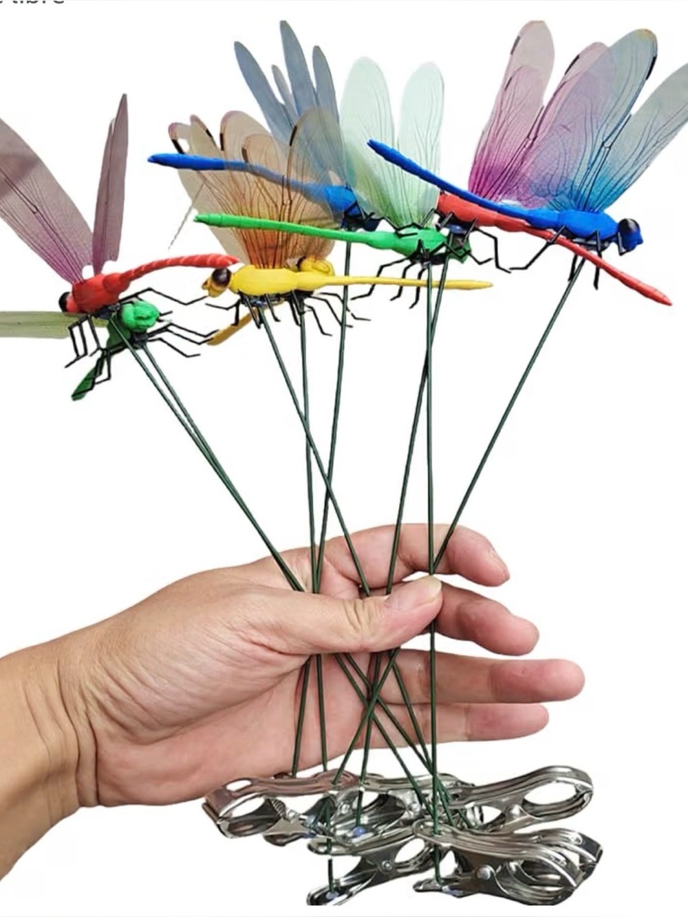 12 Decorative  Dragonfly Plant Picks - Multicolor